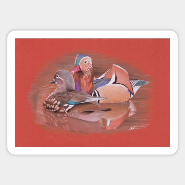 Mandarin Ducks Sticker by Sandra Warmerdam
